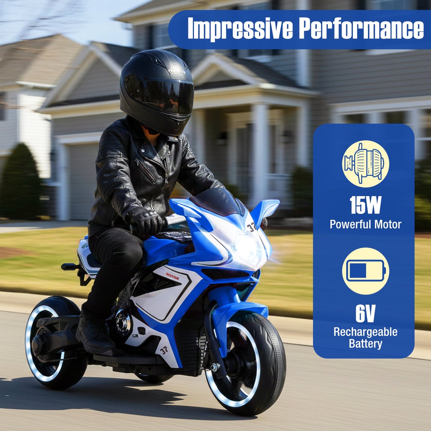 Kids Ride on Motorcycle 6V Battery Powered Mini Electric Motorbike with LED Lights