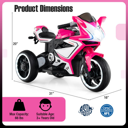 Kids Ride on Motorcycle 6V Battery Powered Mini Electric Motorbike with LED Lights