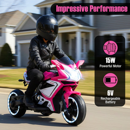 Kids Ride on Motorcycle 6V Battery Powered Mini Electric Motorbike with LED Lights