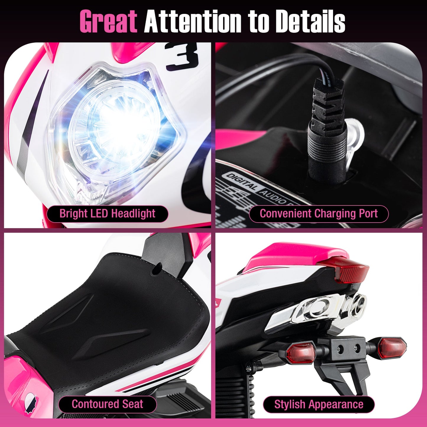 Kids Ride on Motorcycle 6V Battery Powered Mini Electric Motorbike with LED Lights