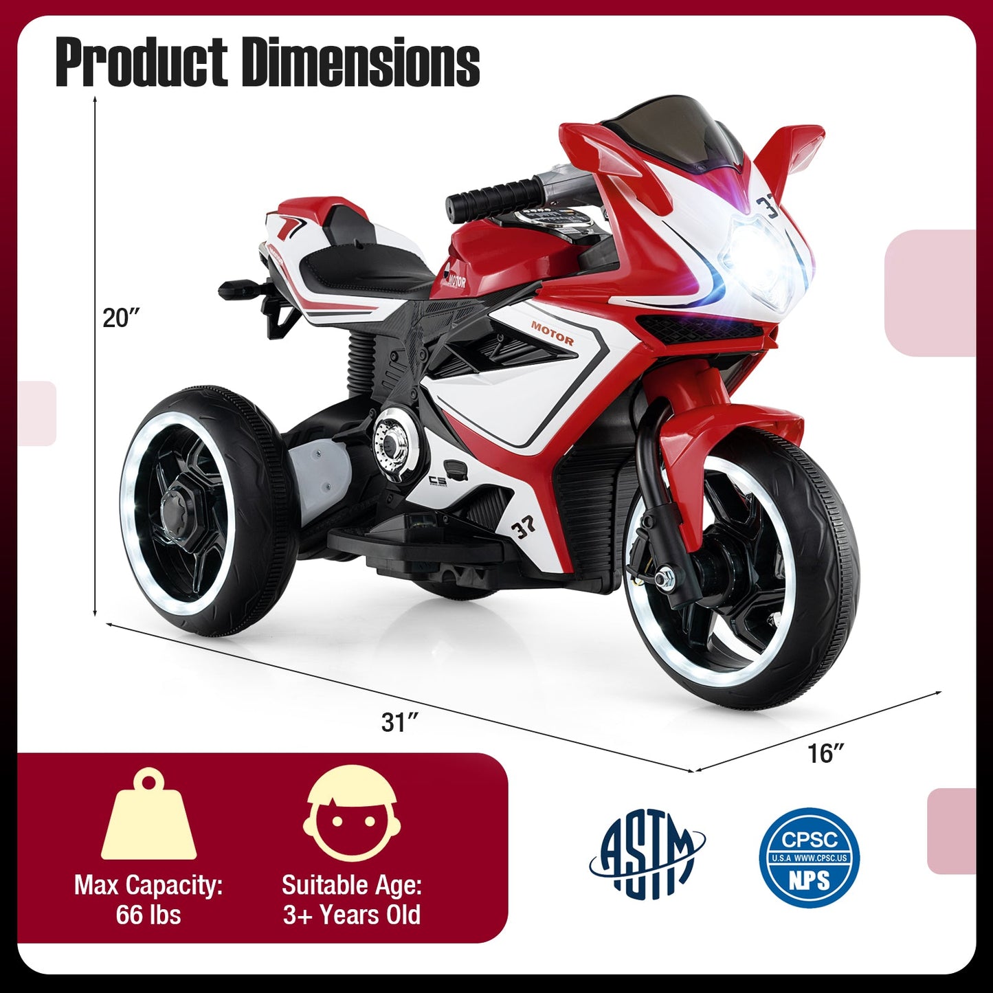 Kids Ride on Motorcycle 6V Battery Powered Mini Electric Motorbike with LED Lights