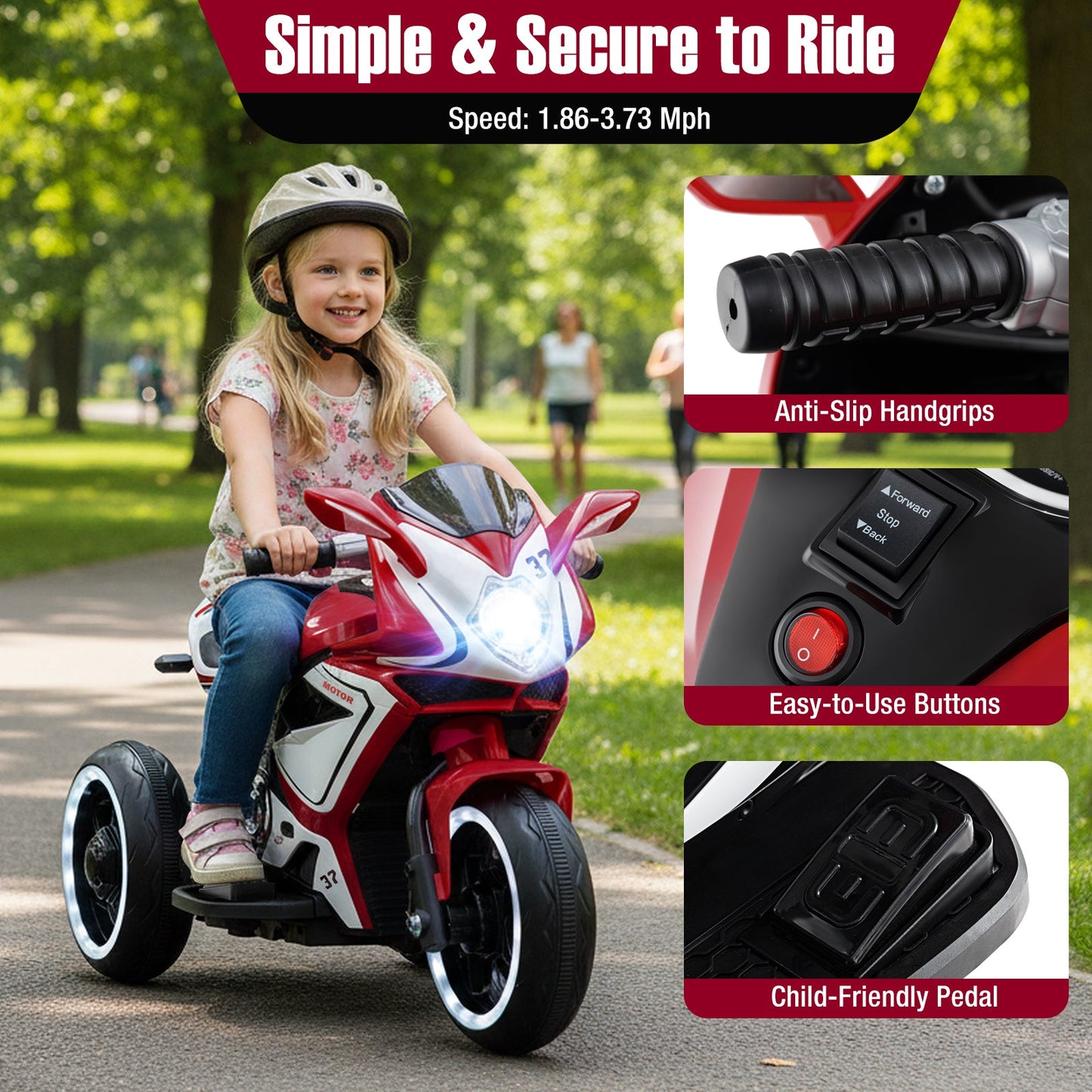 Kids Ride on Motorcycle 6V Battery Powered Mini Electric Motorbike with LED Lights