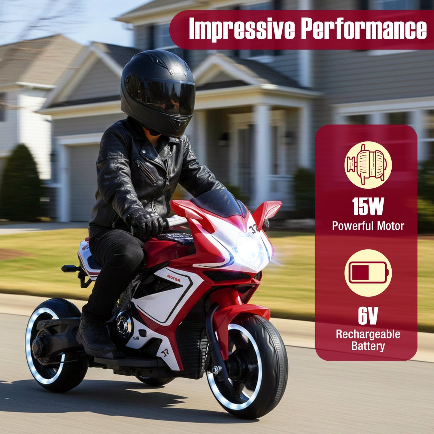Kids Ride on Motorcycle 6V Battery Powered Mini Electric Motorbike with LED Lights