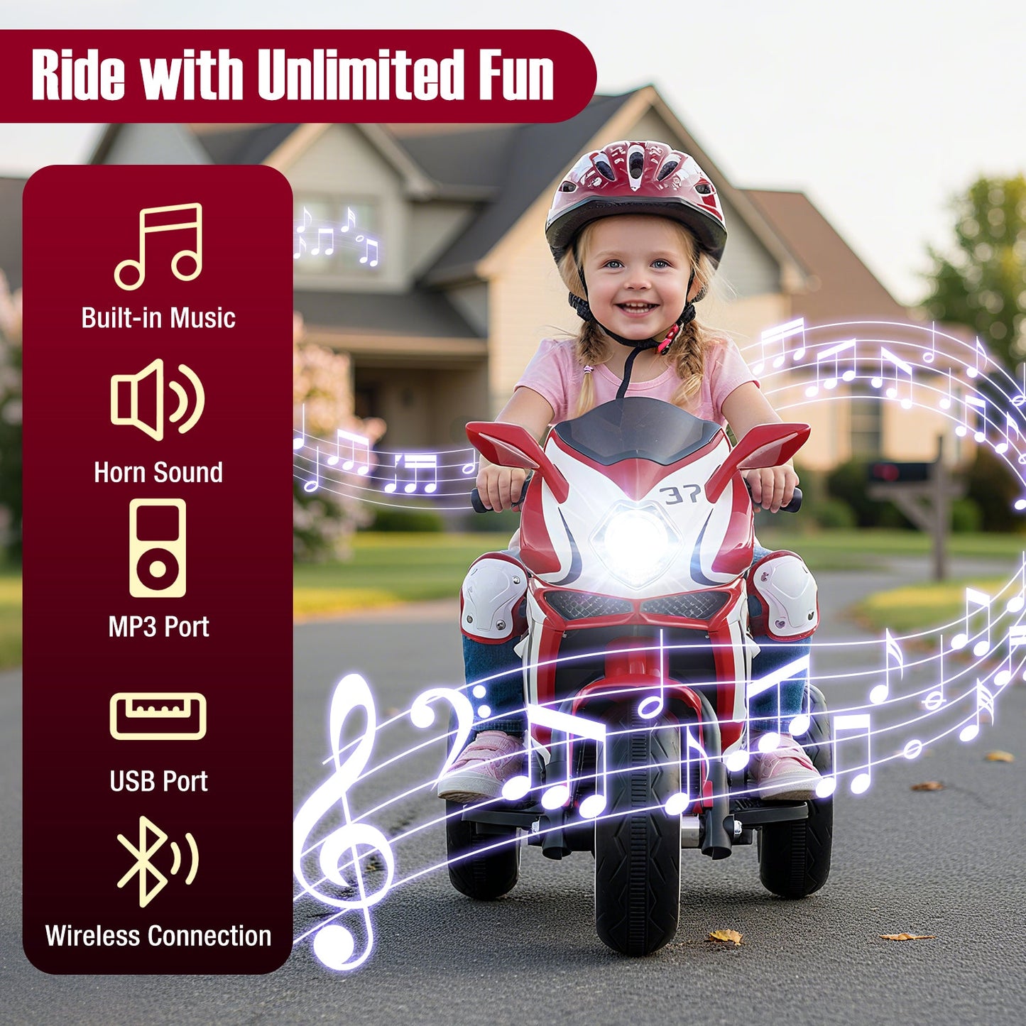 Kids Ride on Motorcycle 6V Battery Powered Mini Electric Motorbike with LED Lights