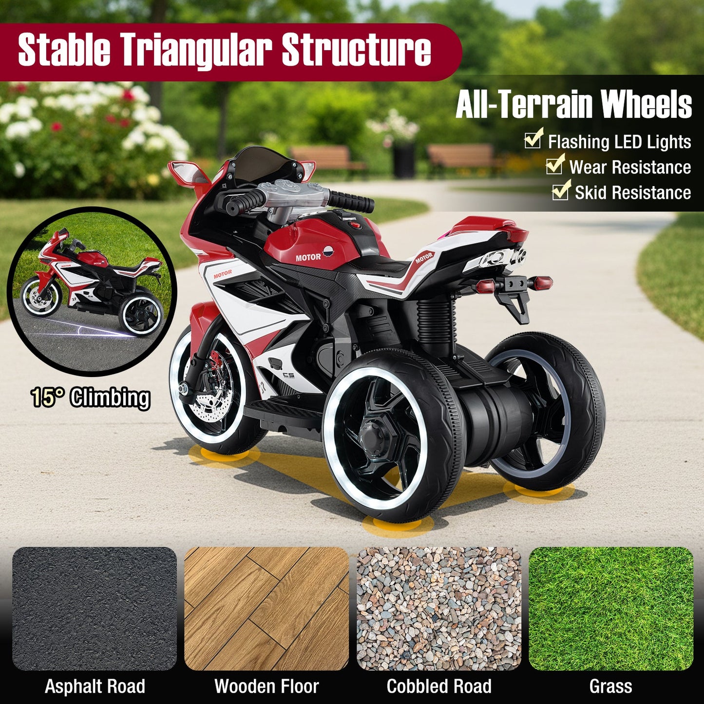 Kids Ride on Motorcycle 6V Battery Powered Mini Electric Motorbike with LED Lights