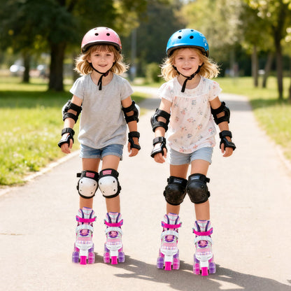 Kids Roller Skates 4 Sizes Adjustable Quad Skates with Light-up Wheels and Safety Protection