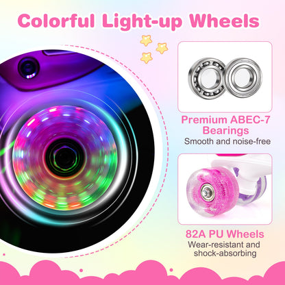 Kids Roller Skates 4 Sizes Adjustable Quad Skates with Light-up Wheels and Safety Protection