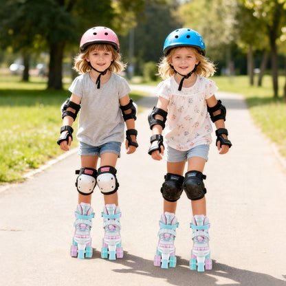 Kids Roller Skates 4 Sizes Adjustable Quad Skates with Light-up Wheels and Safety Protection