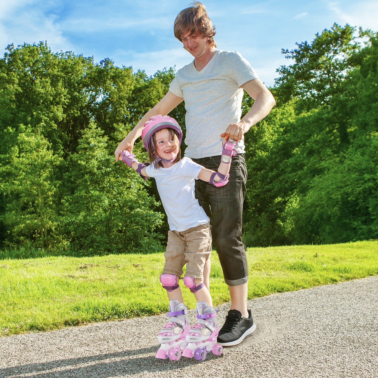 Kids Roller Skates 4 Sizes Adjustable Quad Skates with Light-up Wheels and Safety Protection