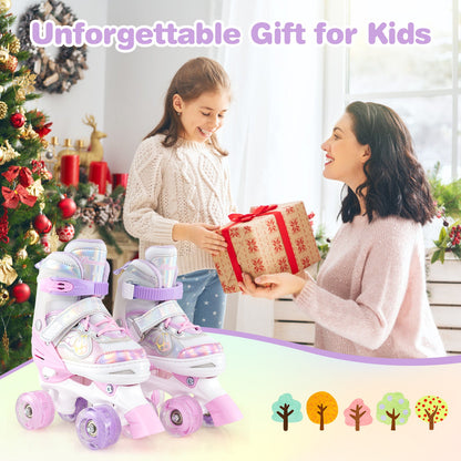 Kids Roller Skates 4 Sizes Adjustable Quad Skates with Light-up Wheels and Safety Protection