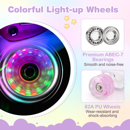 Kids Roller Skates 4 Sizes Adjustable Quad Skates with Light-up Wheels and Safety Protection