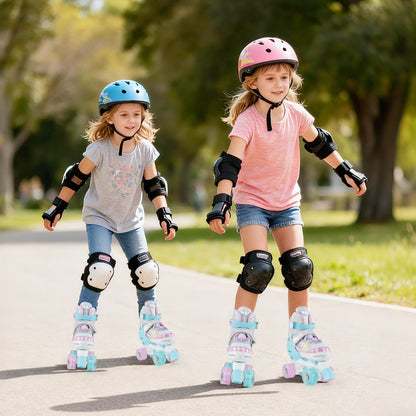Kids Roller Skates 4 Sizes Adjustable Quad Skates with Light-up Wheels