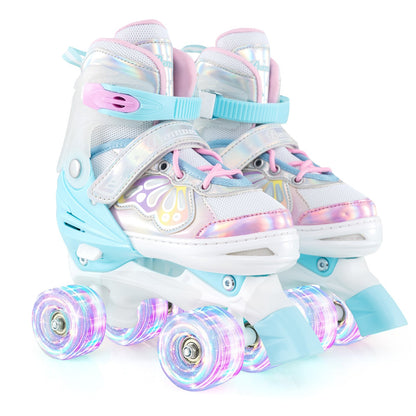 Kids Roller Skates 4 Sizes Adjustable Quad Skates with Light-up Wheels