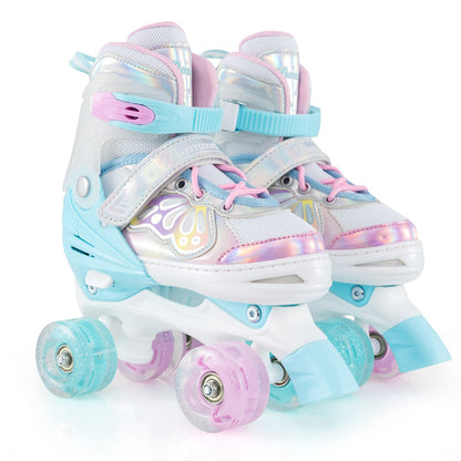Kids Roller Skates 4 Sizes Adjustable Quad Skates with Light-up Wheels
