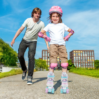 Kids Roller Skates 4 Sizes Adjustable Quad Skates with Light-up Wheels