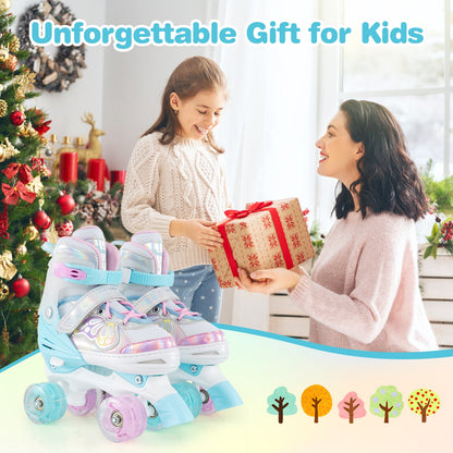 Kids Roller Skates 4 Sizes Adjustable Quad Skates with Light-up Wheels
