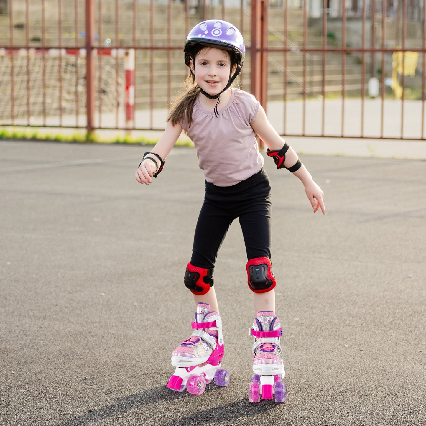 Kids Roller Skates 4 Sizes Adjustable Quad Skates with Light-up Wheels