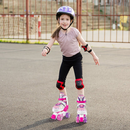 Kids Roller Skates 4 Sizes Adjustable Quad Skates with Light-up Wheels