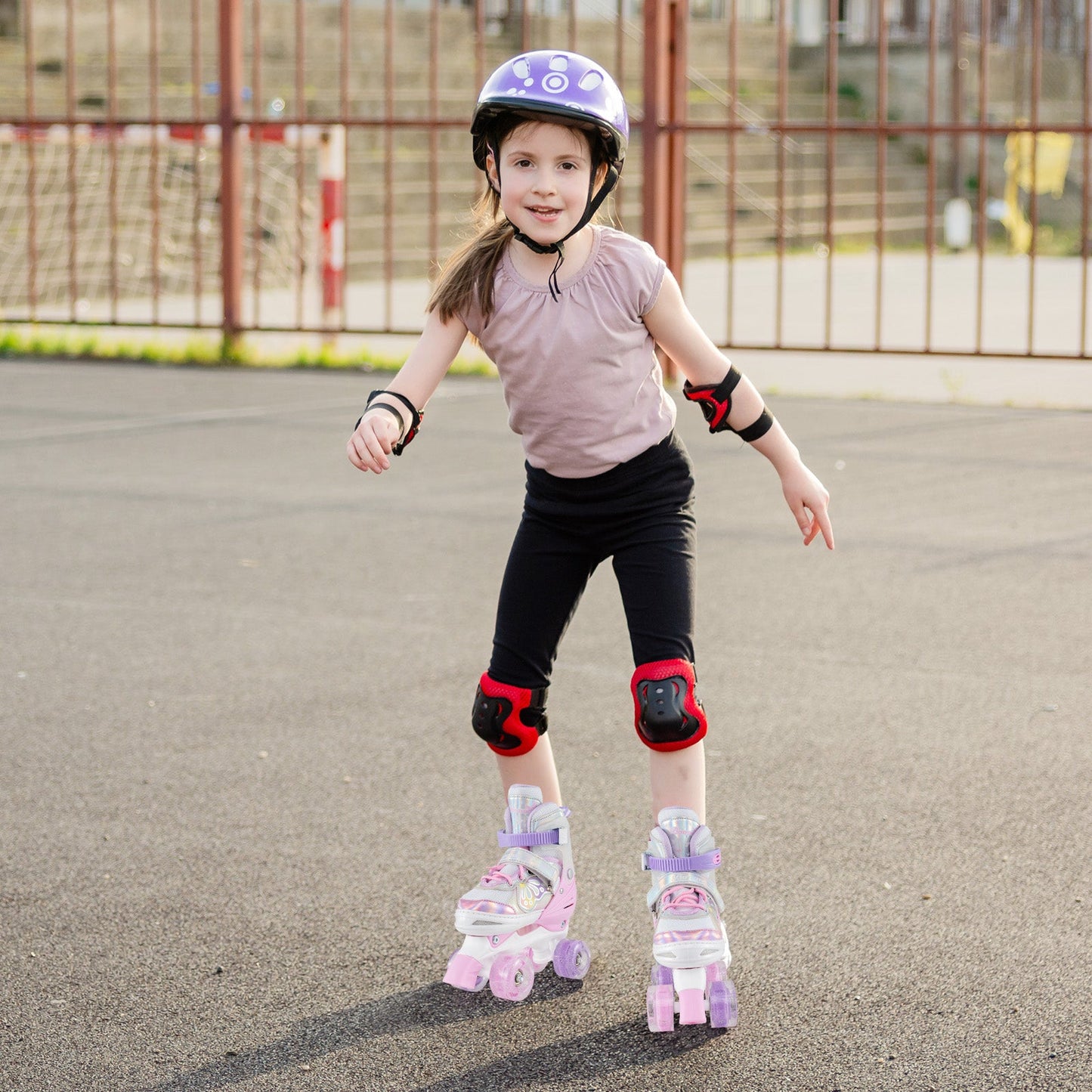 Kids Roller Skates 4 Sizes Adjustable Quad Skates with Light-up Wheels