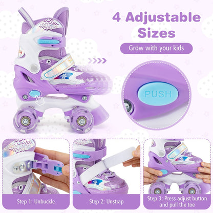 Kids Roller Skates 4 Sizes Adjustable with Light-up Wheels for Toddler Aged 5-7 (S)