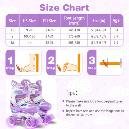Kids Roller Skates 4 Sizes Adjustable with Light-up Wheels for Toddler Aged 5-7 (S)