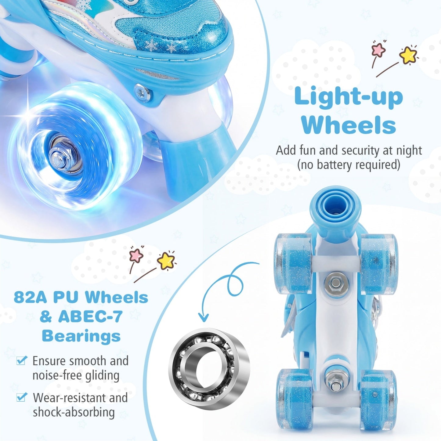 Kids Roller Skates 4 Sizes Adjustable with Light-up Wheels for Toddler Aged 5-7 (S)