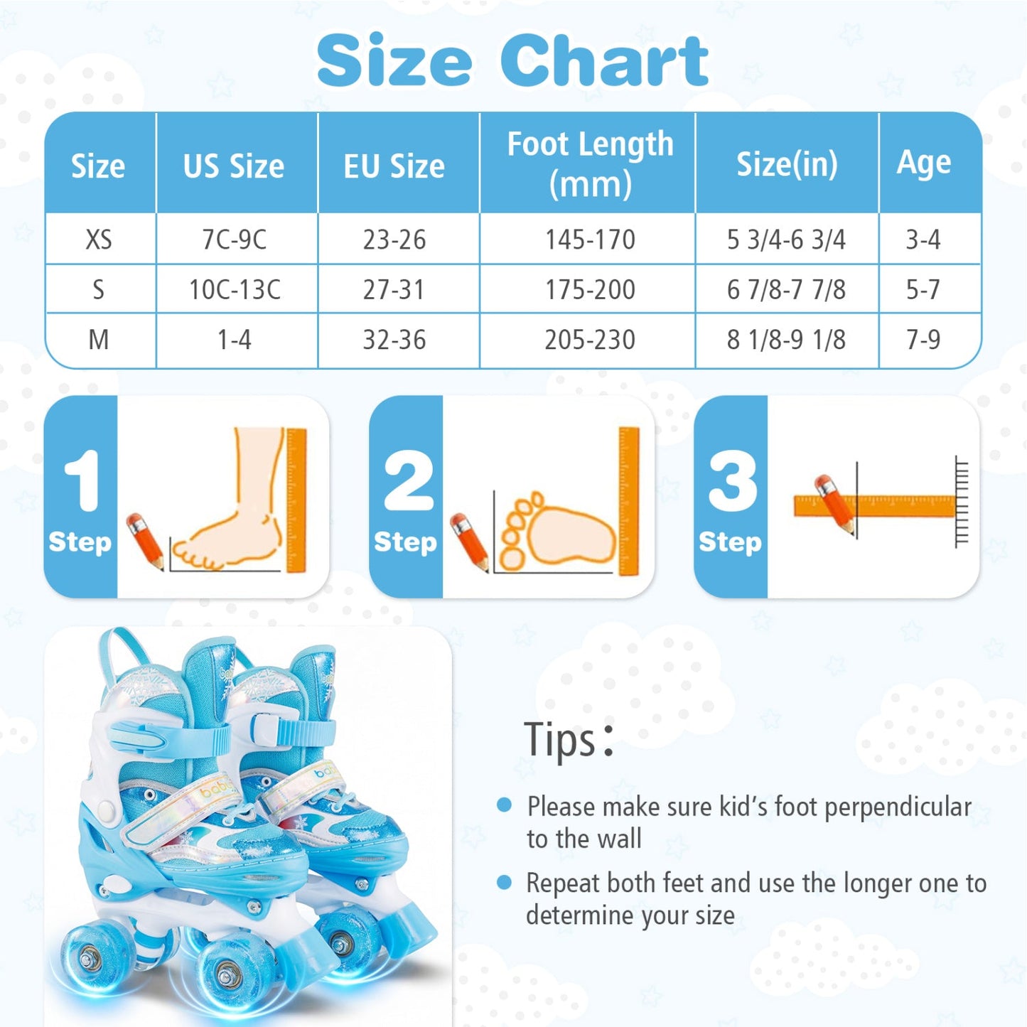 Kids Roller Skates 4 Sizes Adjustable with Light-up Wheels for Toddler Aged 5-7 (S)