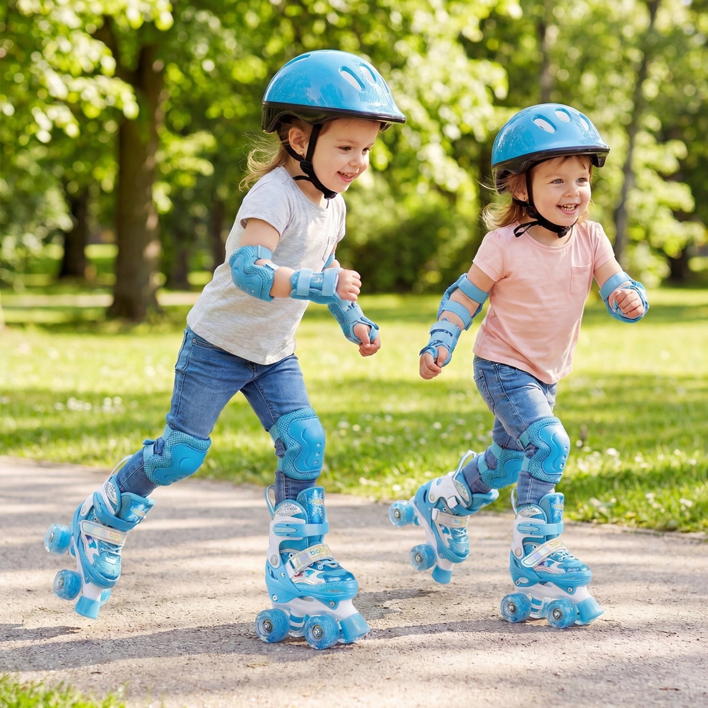 Kids Roller Skates 4 Sizes Adjustable with Light-up Wheels for Toddler Aged 3-4 (XS)