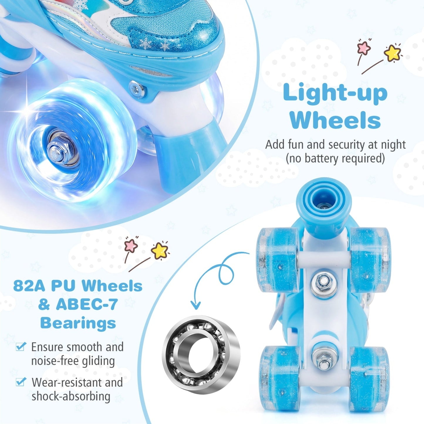 Kids Roller Skates 4 Sizes Adjustable with Light-up Wheels for Toddler Aged 3-4 (XS)