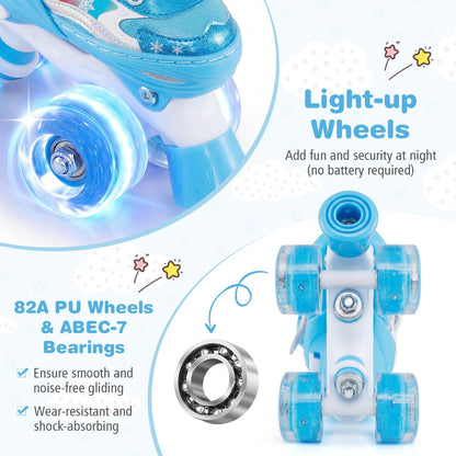 Kids Roller Skates 4 Sizes Adjustable with Light-up Wheels for Toddler Aged 3-4 (XS)