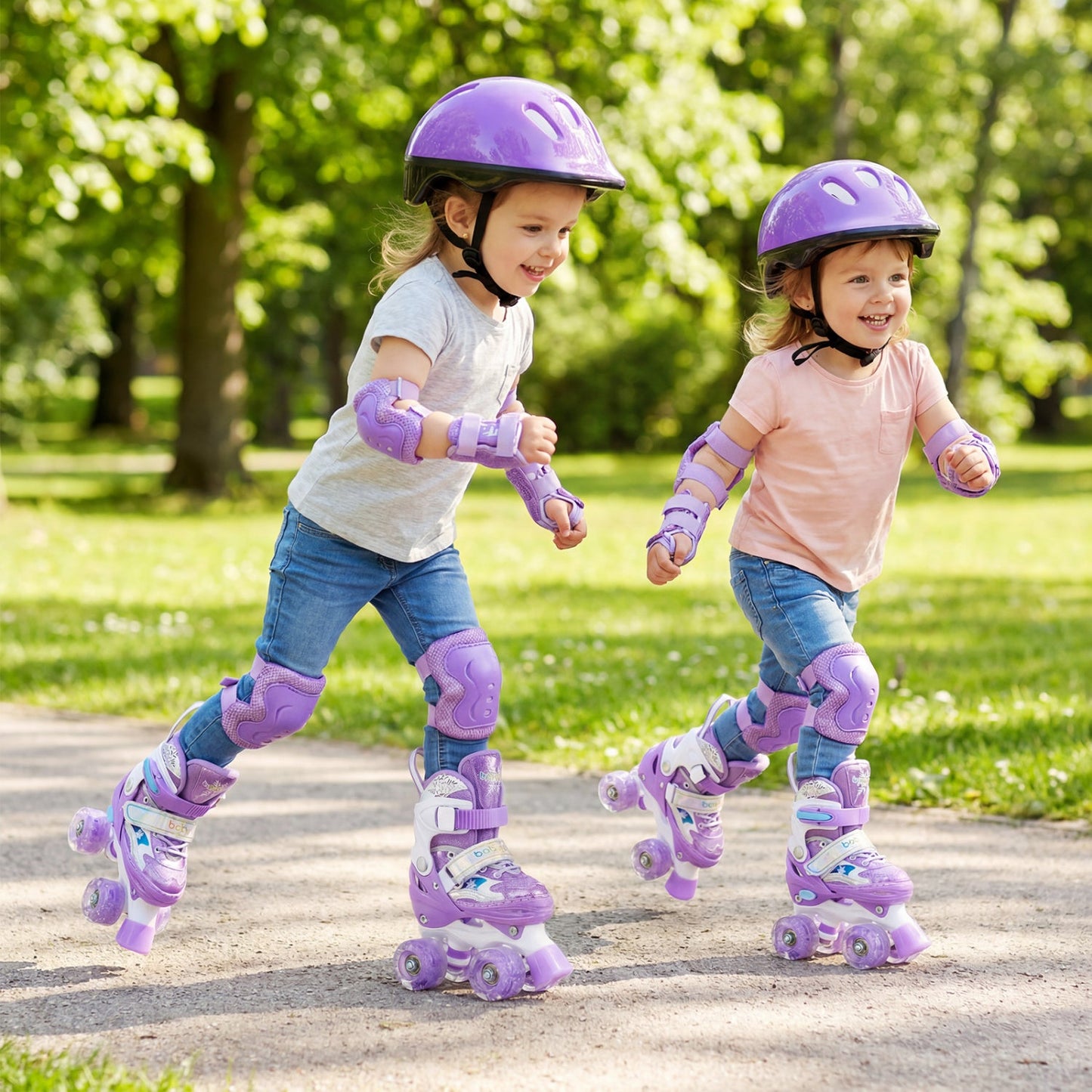 Kids Roller Skates 4 Sizes Adjustable with Light-up Wheels for Toddler Aged 3-4 (XS)