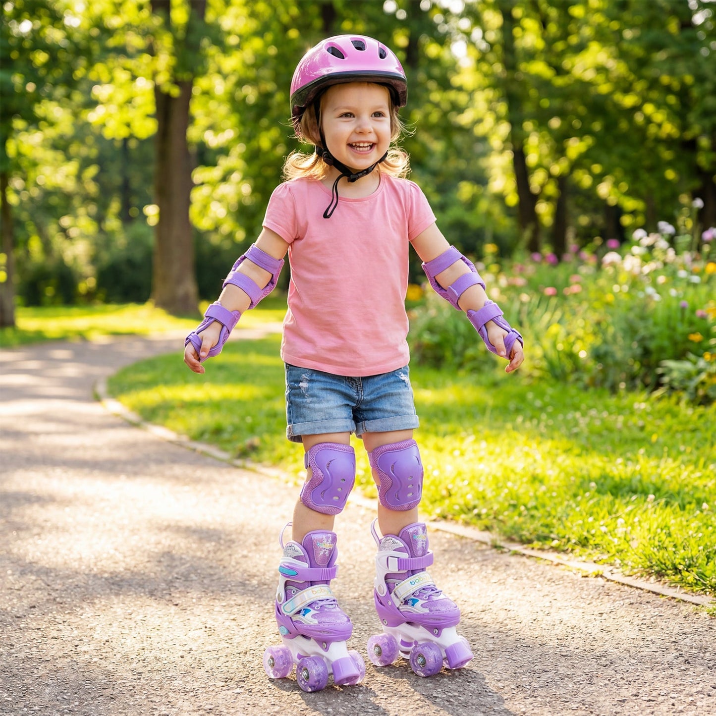 Kids Roller Skates 4 Sizes Adjustable with Light-up Wheels for Toddler Aged 3-4 (XS)