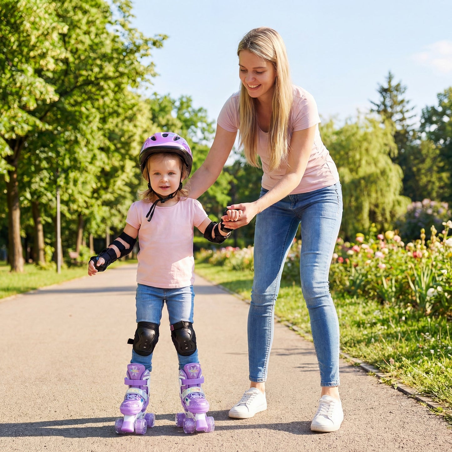 Kids Roller Skates 4 Sizes Adjustable with Light-up Wheels for Toddler Aged 3-4 (XS)