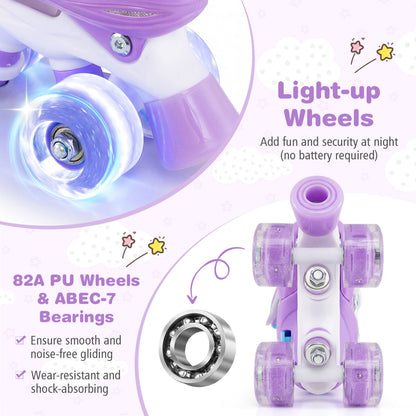 Kids Roller Skates 4 Sizes Adjustable with Light-up Wheels for Toddler Aged 3-4 (XS)