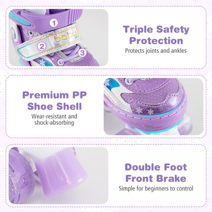 Kids Roller Skates 4 Sizes Adjustable with Light-up Wheels for Toddler Aged 3-4 (XS)