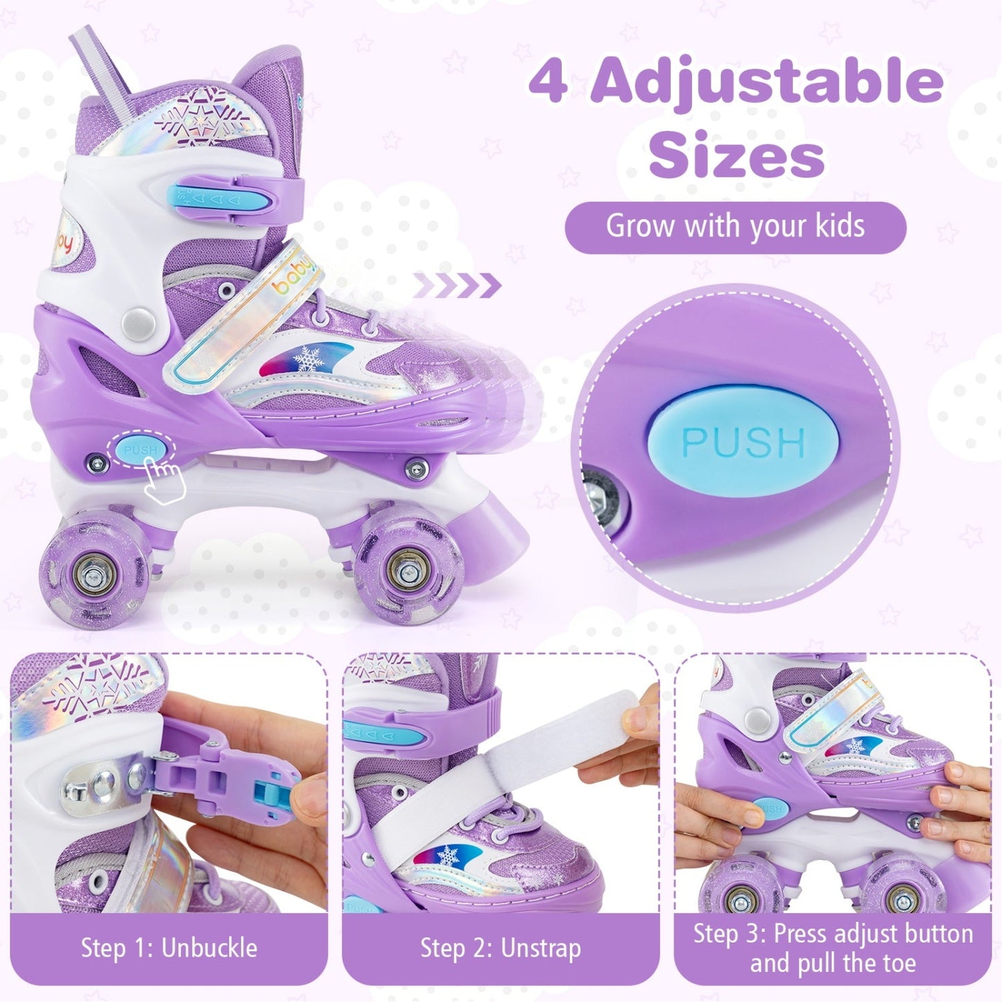 Kids Roller Skates for Girls Boys with Light-up Wheels and Safety Protection