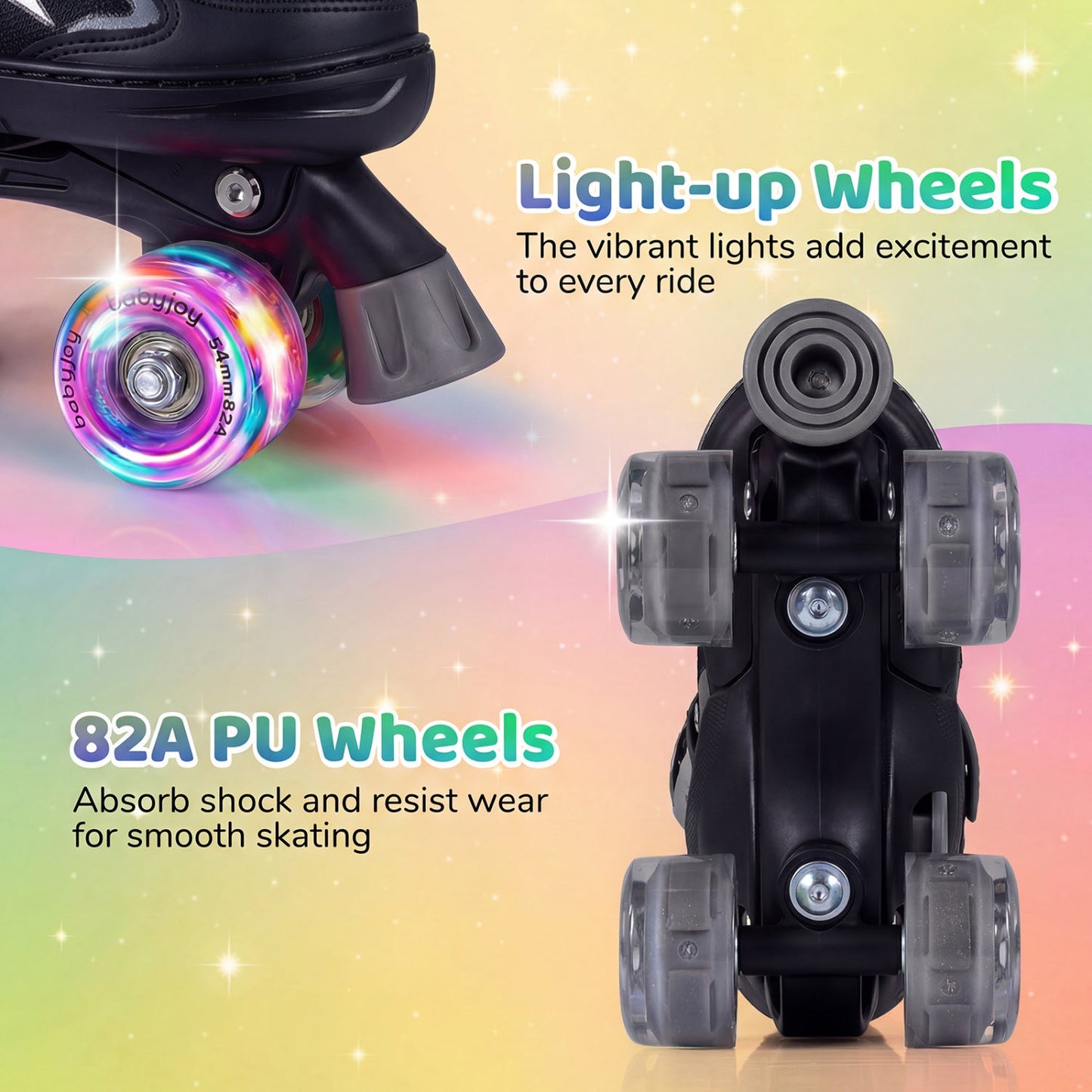 Kids Roller Skates for Girls Boys 4 Sizes Adjustable Quad Skates with Light-up Wheels