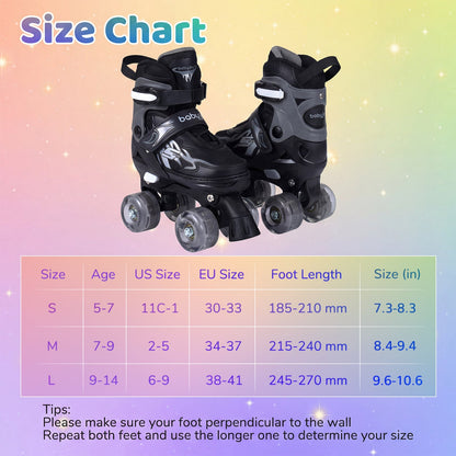 Kids Roller Skates for Girls Boys 4 Sizes Adjustable Quad Skates with Light-up Wheels