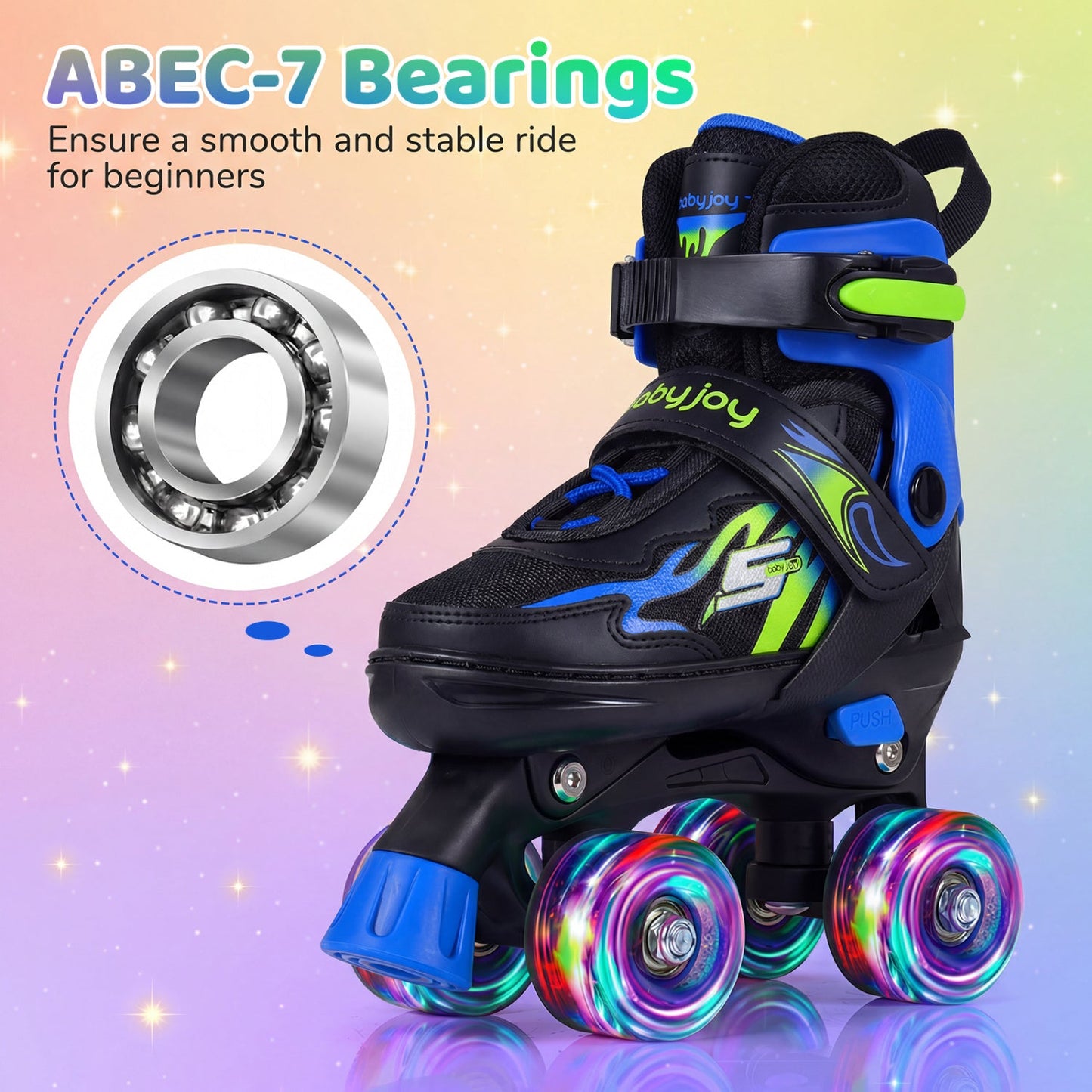 Kids Roller Skates for Girls Boys 4 Sizes Adjustable Quad Skates with Light-up Wheels