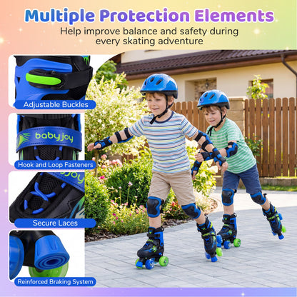 Kids Roller Skates for Girls Boys 4 Sizes Adjustable Quad Skates with Light-up Wheels