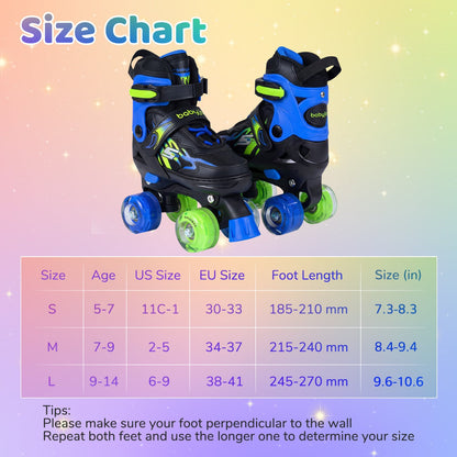 Kids Roller Skates for Girls Boys 4 Sizes Adjustable Quad Skates with Light-up Wheels