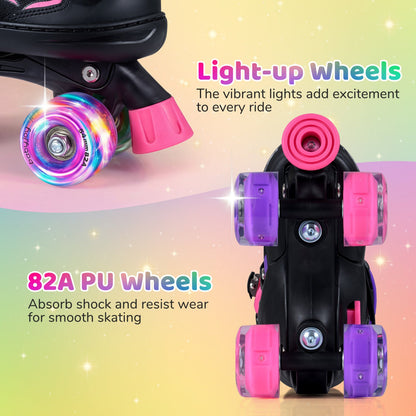 Kids Roller Skates for Girls Boys 4 Sizes Adjustable Quad Skates with Light-up Wheels