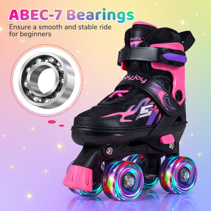 Kids Roller Skates for Girls Boys 4 Sizes Adjustable Quad Skates with Light-up Wheels
