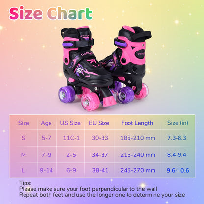 Kids Roller Skates for Girls Boys 4 Sizes Adjustable Quad Skates with Light-up Wheels