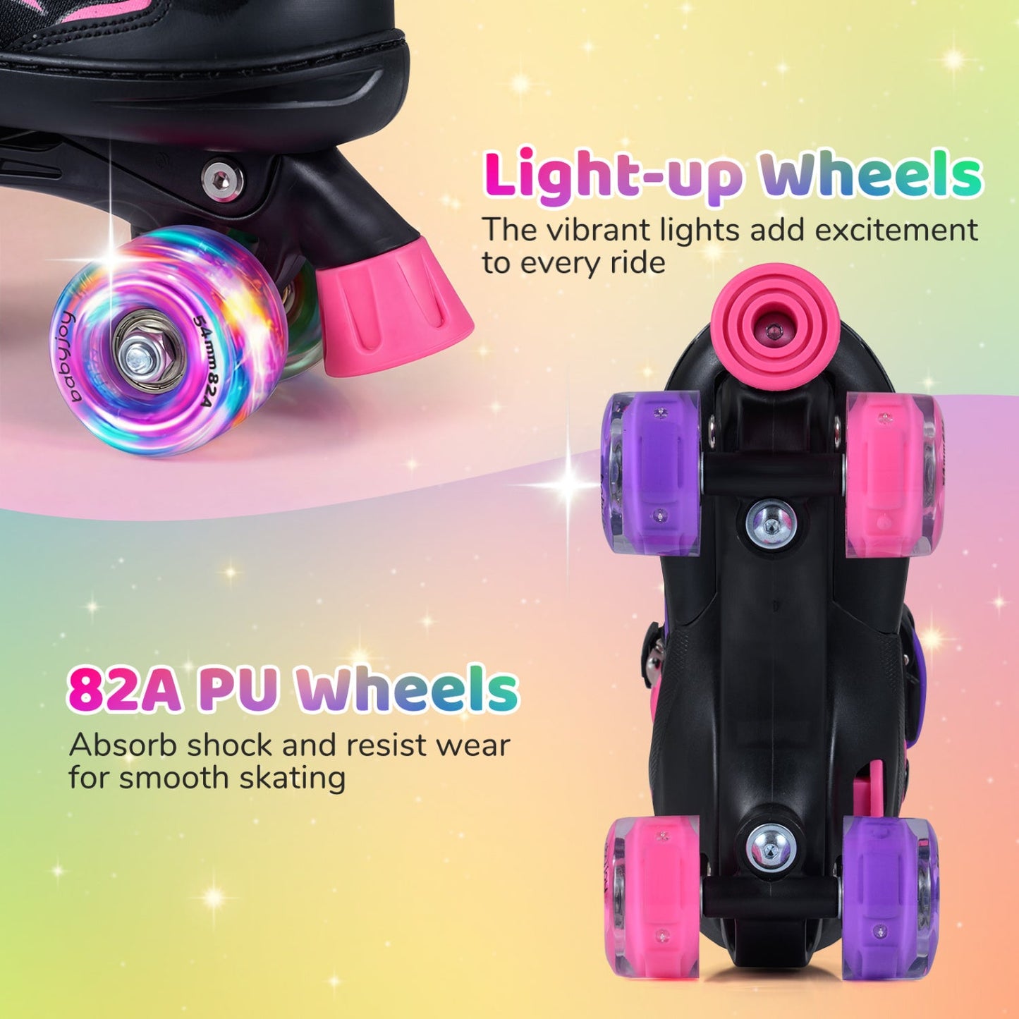 Kids Roller Skates for Girls Boys 4 Sizes Adjustable Quad Skates with Light-up Wheels for Outdoor