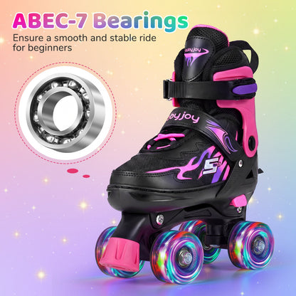 Kids Roller Skates for Girls Boys 4 Sizes Adjustable Quad Skates with Light-up Wheels for Outdoor