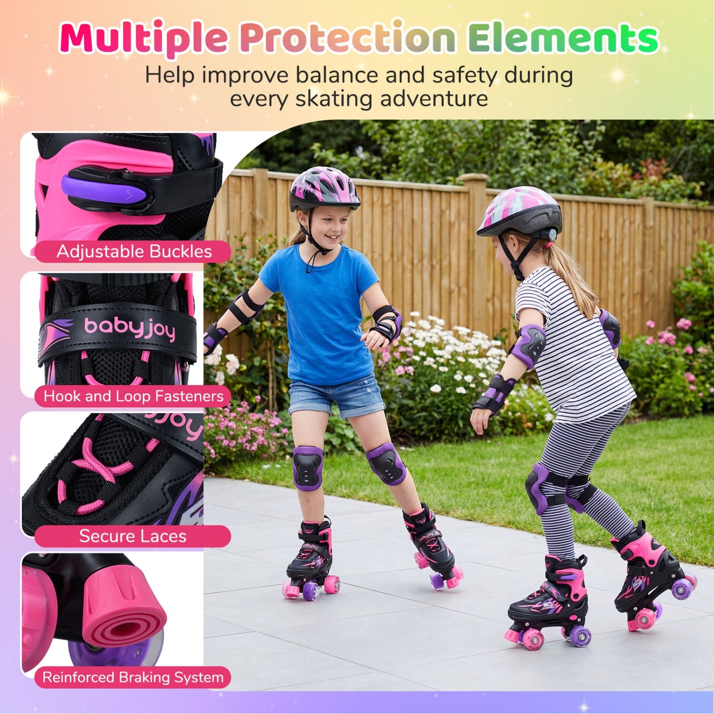 Kids Roller Skates for Girls Boys 4 Sizes Adjustable Quad Skates with Light-up Wheels for Outdoor