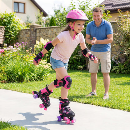 Kids Roller Skates for Girls Boys 4 Sizes Adjustable Quad Skates with Light-up Wheels for Outdoor