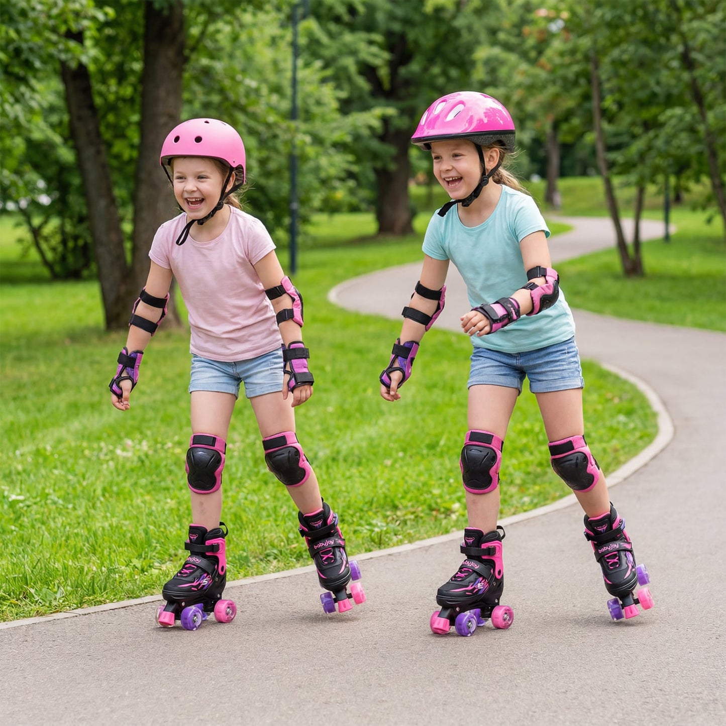Kids Roller Skates for Girls Boys 4 Sizes Adjustable Quad Skates with Light-up Wheels for Outdoor