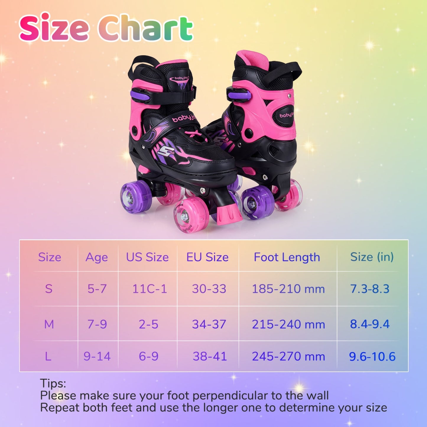 Kids Roller Skates for Girls Boys 4 Sizes Adjustable Quad Skates with Light-up Wheels for Outdoor